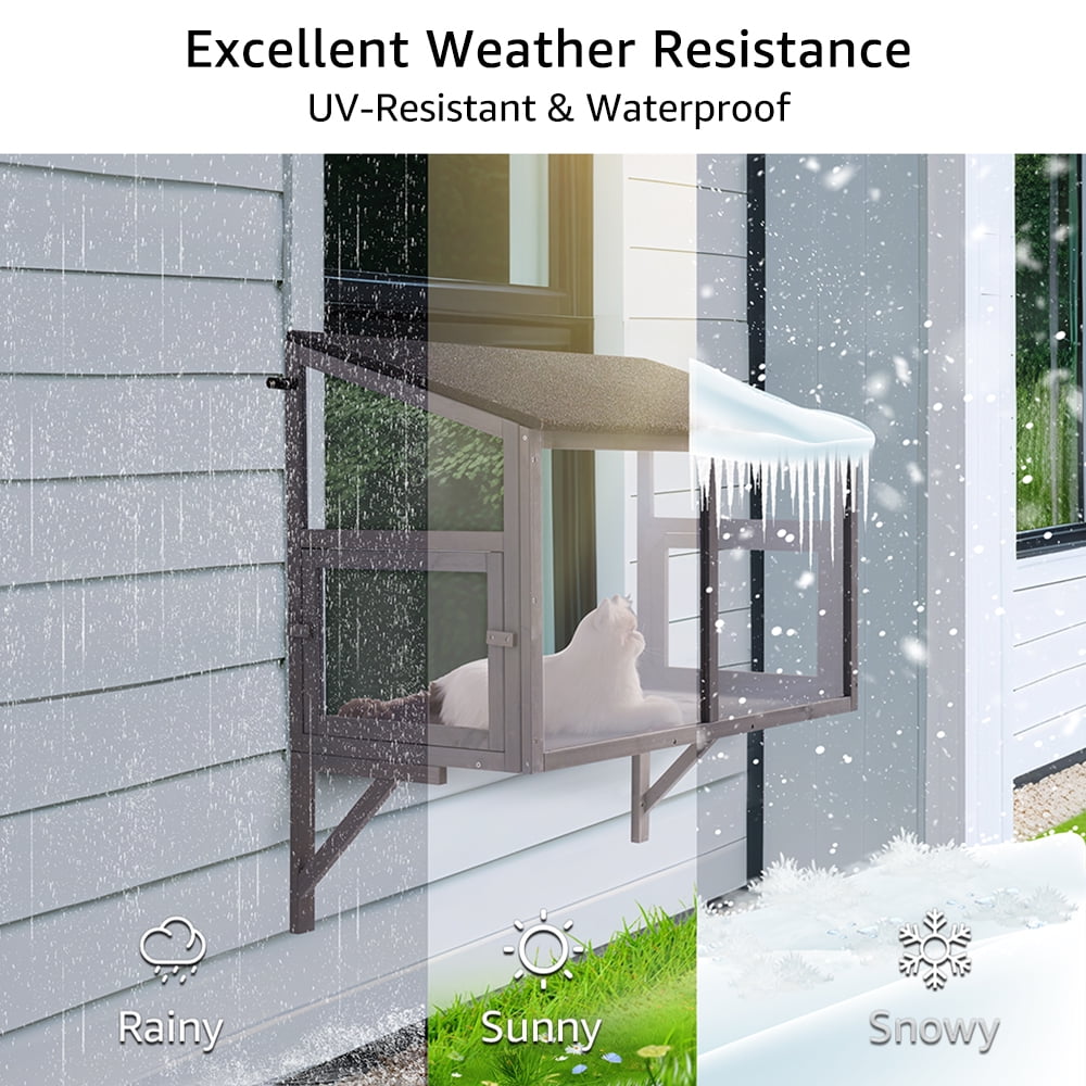 unipaws Prevent Conditioned Air Loss, Bug Proof Cat Catio, Window Cat House with Transparent PC Panels, Outdoor Enclosure for Indoor Pets