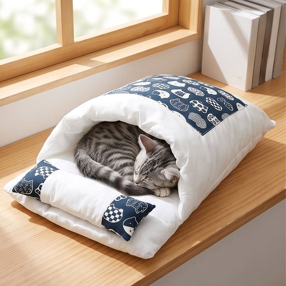 Cat and Dog Sleeping Bag Semi-Enclosed Washable Thick Cushion for Small Medium Breeds Indoors