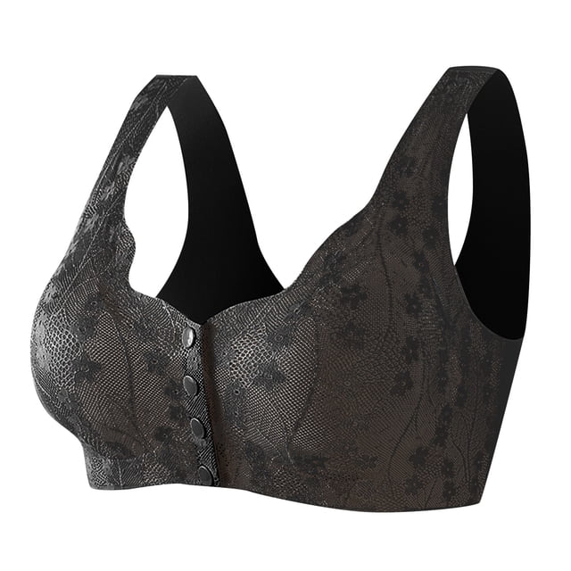 HBFAGFB Padded Bras for Women Front Button Built-In Bra Breathable Comfortable Underwear Black Size M
