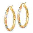 thumbnail image 2 of Primal Gold 14 Karat Yellow Gold with White and Rose Rhodium-plated Satin, Diamond-cut Hoop Earrings, 2 of 4