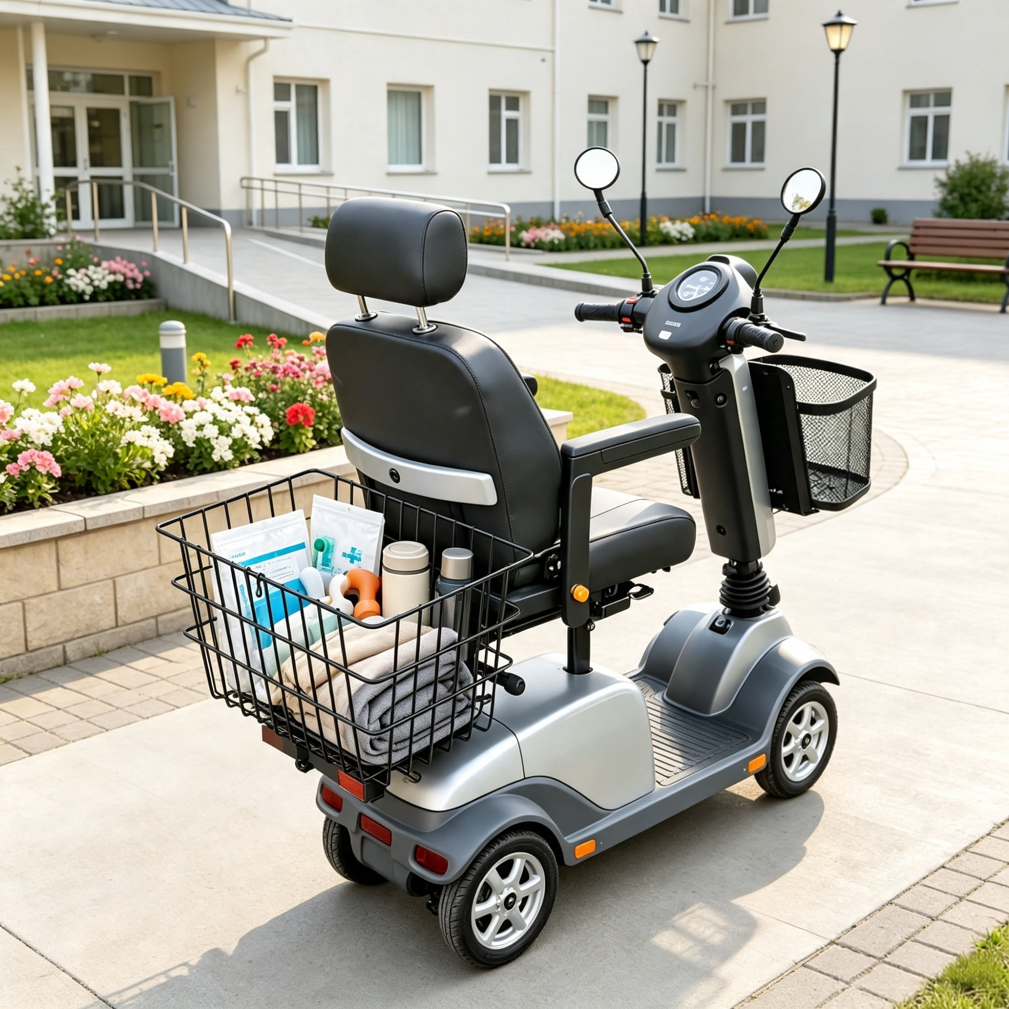 Scooter Rear Basket, Heavy Duty Metal Wire Cargo Basket with Handle