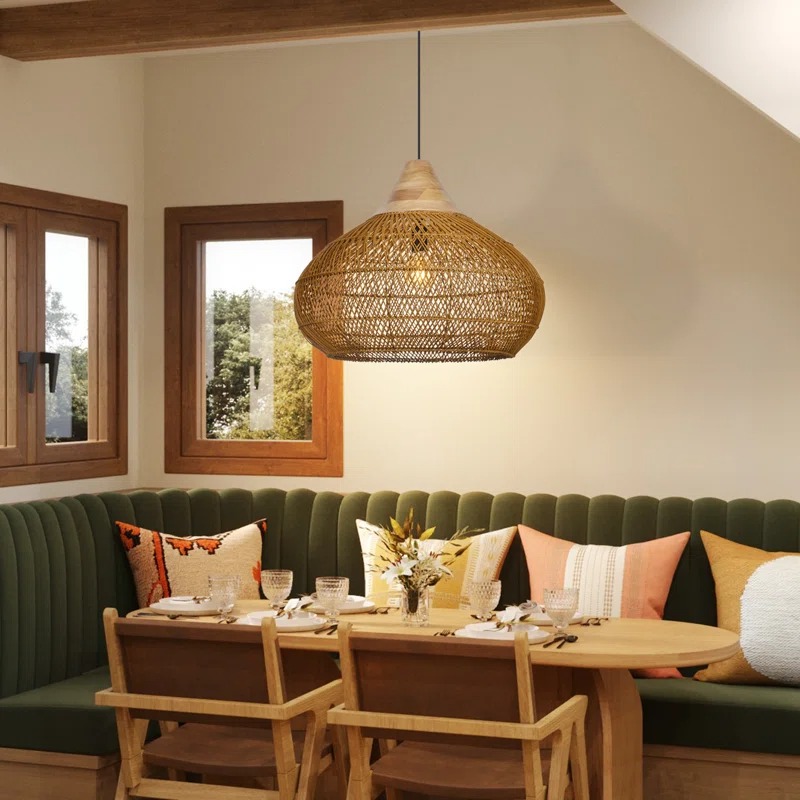 Arturesthome Wabi Sabi Style Retro Dining Room Chandelier Rattan Zen Pendant Light