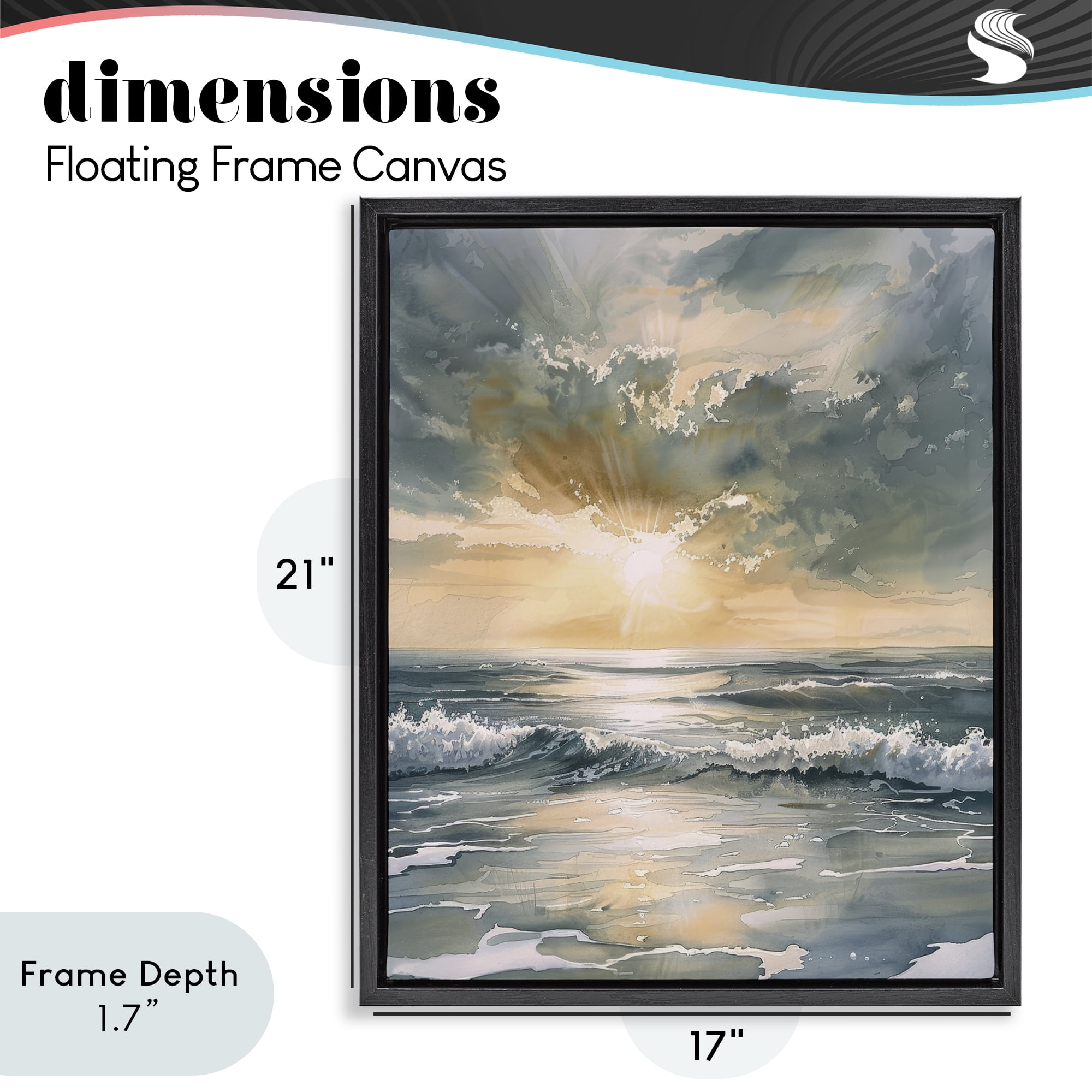 Stupell Industries Sunlit Waves Golden Reflection Black Framed Floater Canvas Wall Art, design by Petal Prints Design