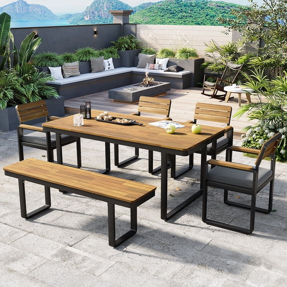 FFZ 6-Piece Outdoor Dining Set, Gray Cushion