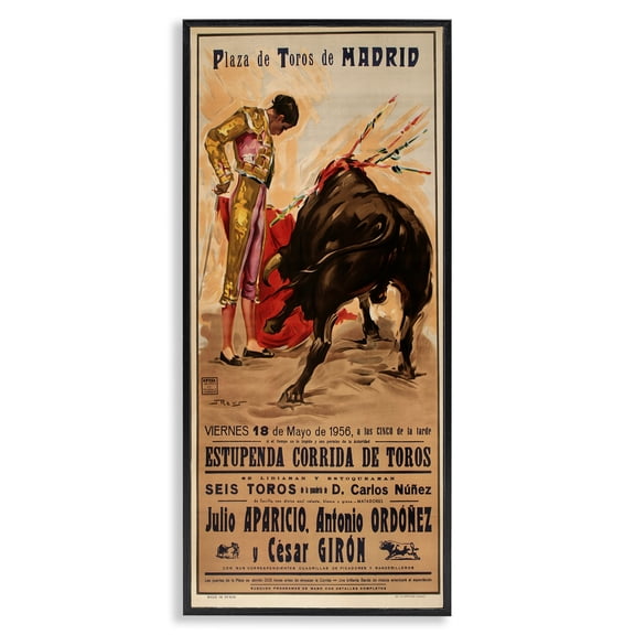 Stupell Industries Eclectic Great Bullfight Antique Advertisement Black Framed Giclee Art, 10 x 24, by Marcus Jules