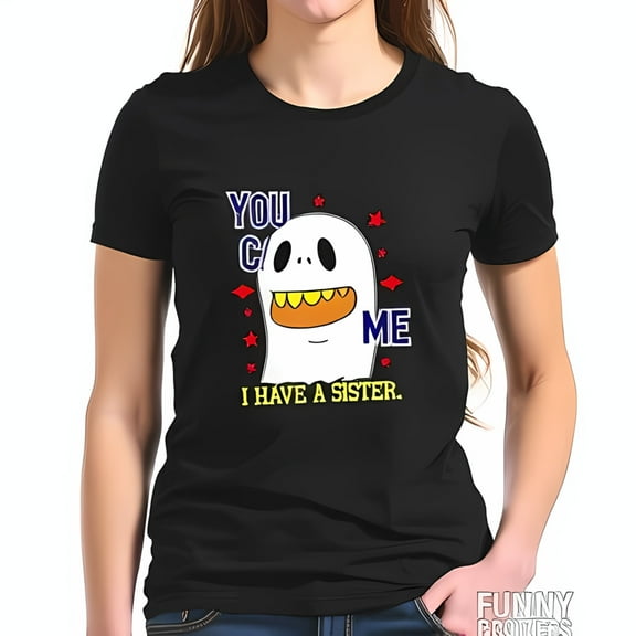 Funny Ghost Graphic Cotton Short Sleeve T-Shirt - " YOU C ME " & " I HAVE A SISTER " - Sibling Pride Tee