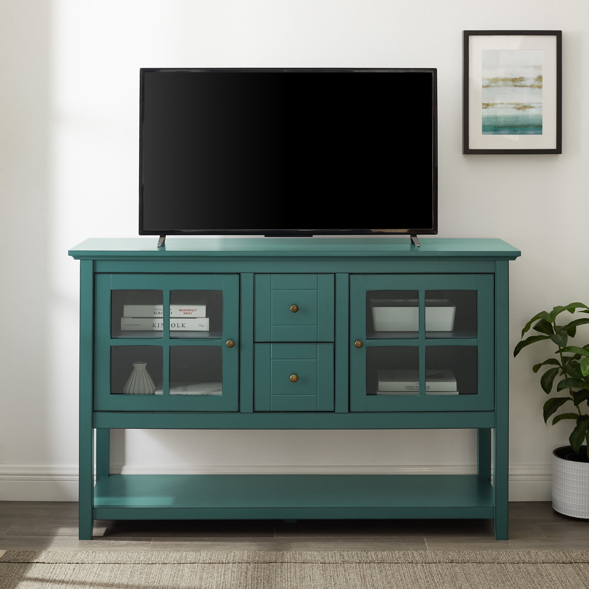 Manor Park Modern 52” Glass Door Dining Buffet Table, Dark Teal