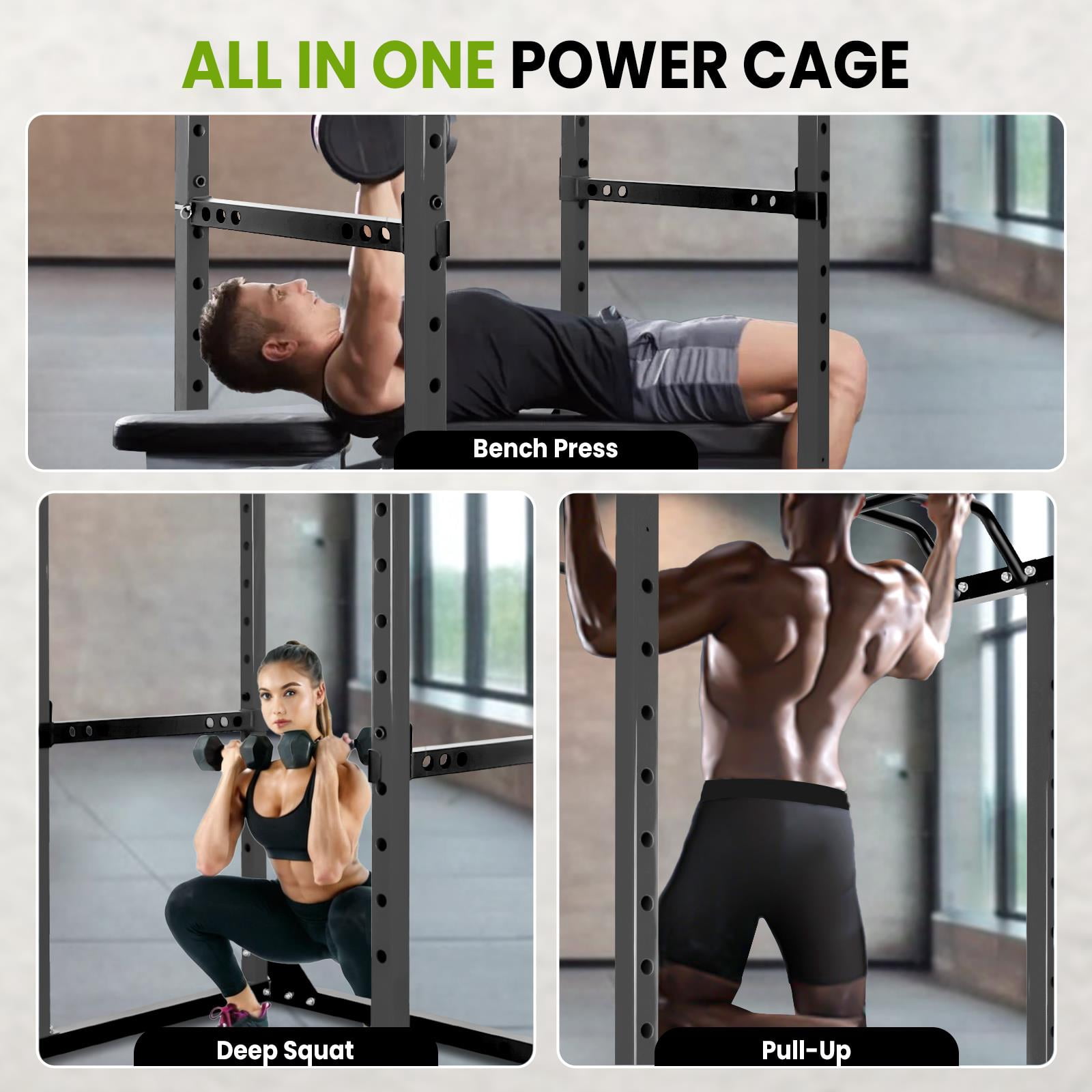ZhuotongAdjustable Power Cage Squat Rack with 14-Level Safety Bar, 1200 LBS Capacity, Commercial Grade Steel Home Gym Equipment for Full-Body Workouts
