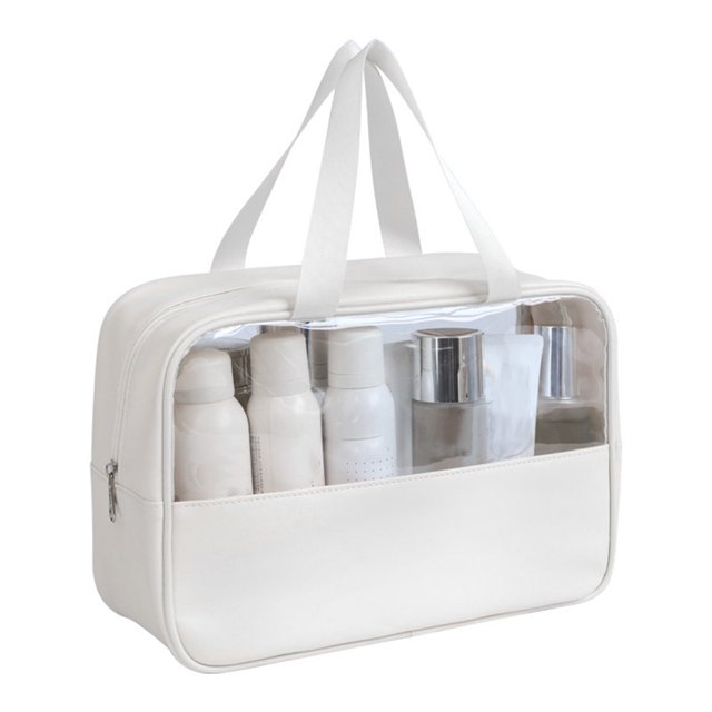 CSChome Trousse de Maquillage Imperméable Grande Capacité PVC Transparent Portable Trousse de Toilette de Voyage avec Poignée et Fermeture Éclair