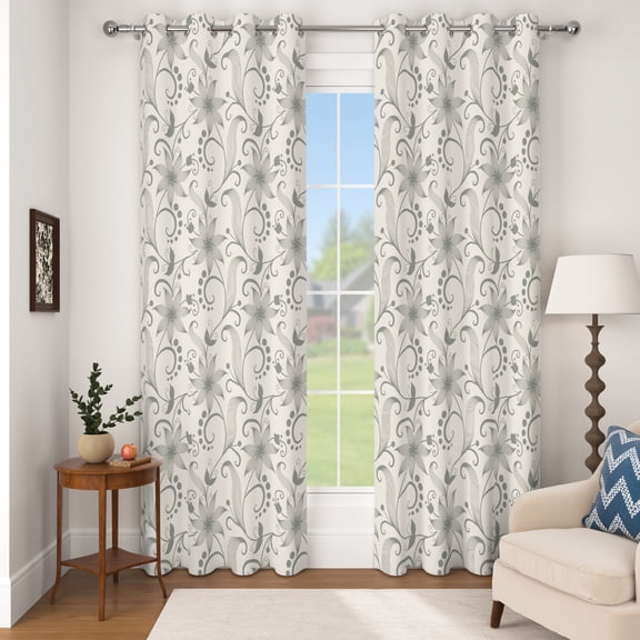Nanqianyi Grey Vintage Floral Vine Blackout Curtains,2 Panels,63 inch,Room Darkening Thermal Insulated Window Drapes