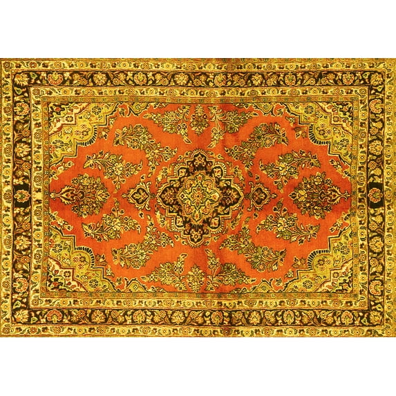 Ahgly Company Machine Washable Indoor Rectangle Medallion Yellow Traditional Area Rugs, 2' x 4'