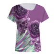 thumbnail image 1 of Gibobby Camiseta con cuello en V para mujer Camiseta manga corta con estampado flores y cuello inclinado suelto para mujer a la moda verano(K,M), 1 of 4