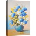 thumbnail image 1 of Canvas Print Wall Art Textured Paint Effect Blue Carnations & White Daisies Floral Plants Illustrations Modern Art Chic Closeup Colorful Multicolor for Living Room, Bedroom, Office - 12"x18", 1 of 5