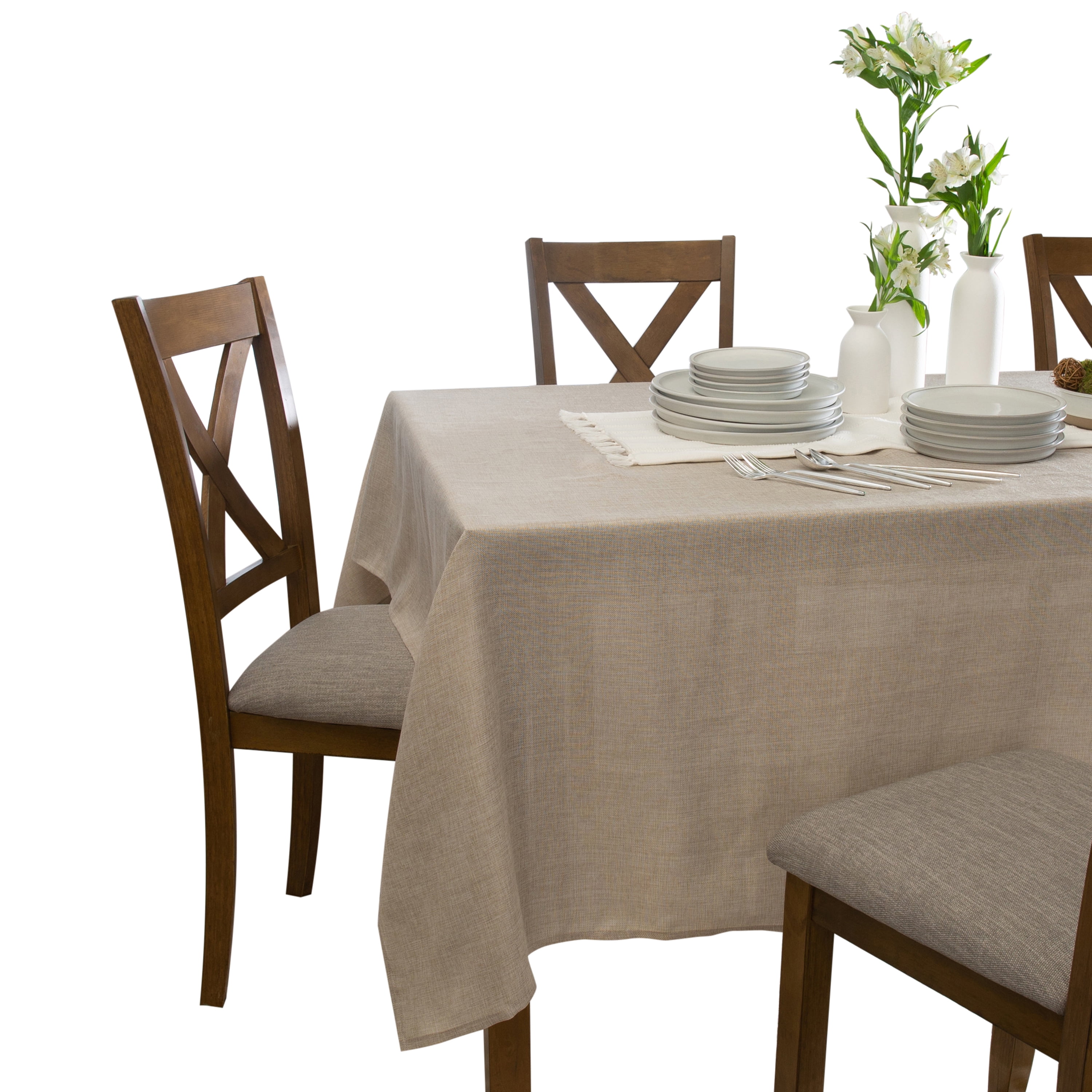 Home Details Chic & Rustic 70"x 108" Rectangle Polyester Tablecloth in Linen