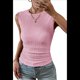 thumbnail image 1 of Top Informal de Verano con Cuello Redondo, Tejido Acanalado, Corte Entallado, Básico, Texturizado, Sin Mangas, Rosa, Talla M, 1 of 5