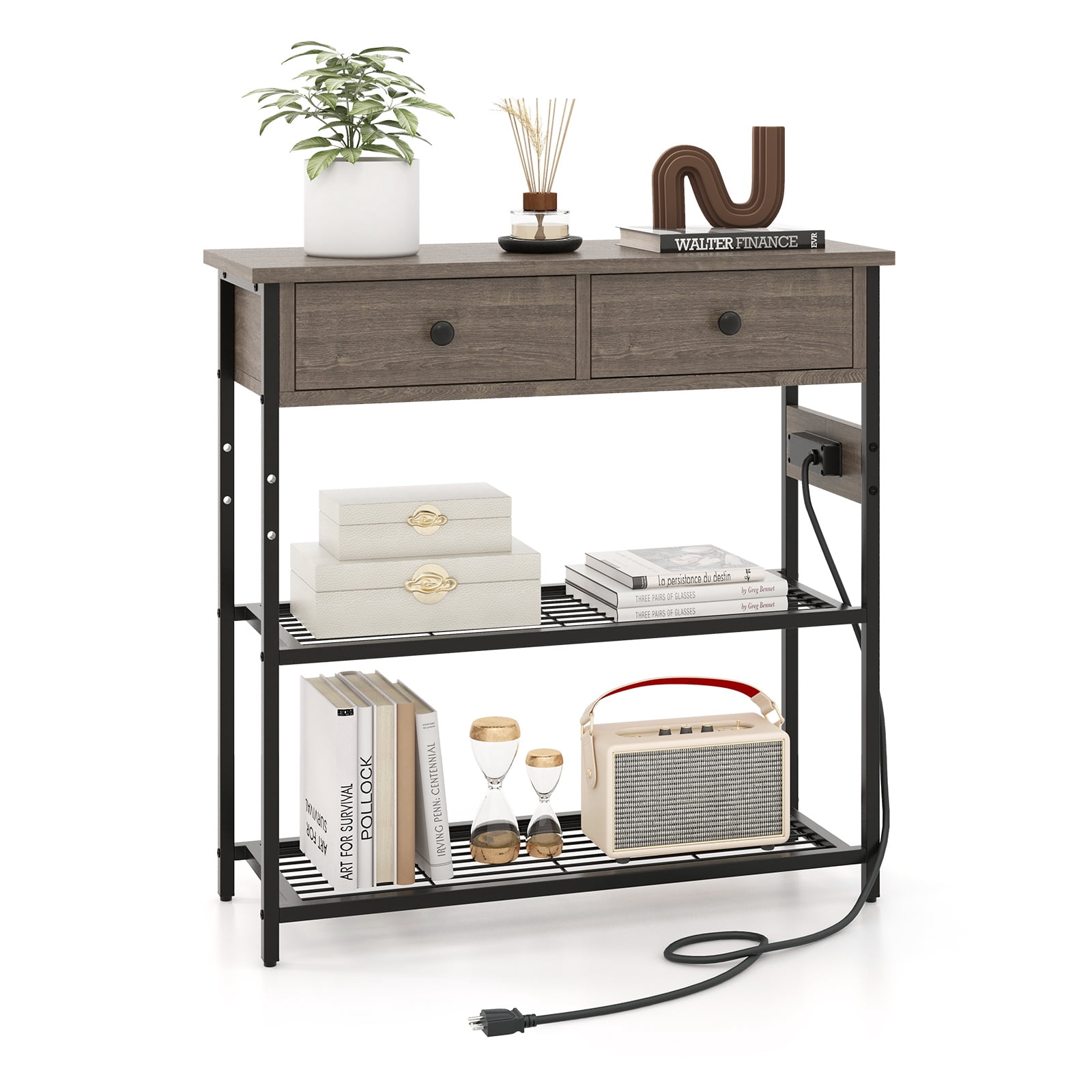 Giantex Console Table w/Outlets , Entryway Table w/USB Ports, Narrow Sofa Table, Entry Hallway Table, Grey