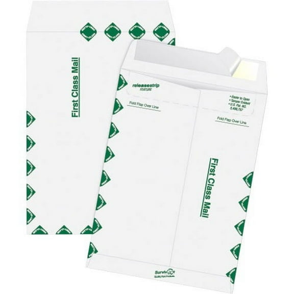 Quality Park Survivor Tyvek First Class Envelopes First Class Mail - #15 1/2 - 12" Width x 15 1/2" Length - 14 lb - Peel & Seal - Tyvek - 100 / Box - White