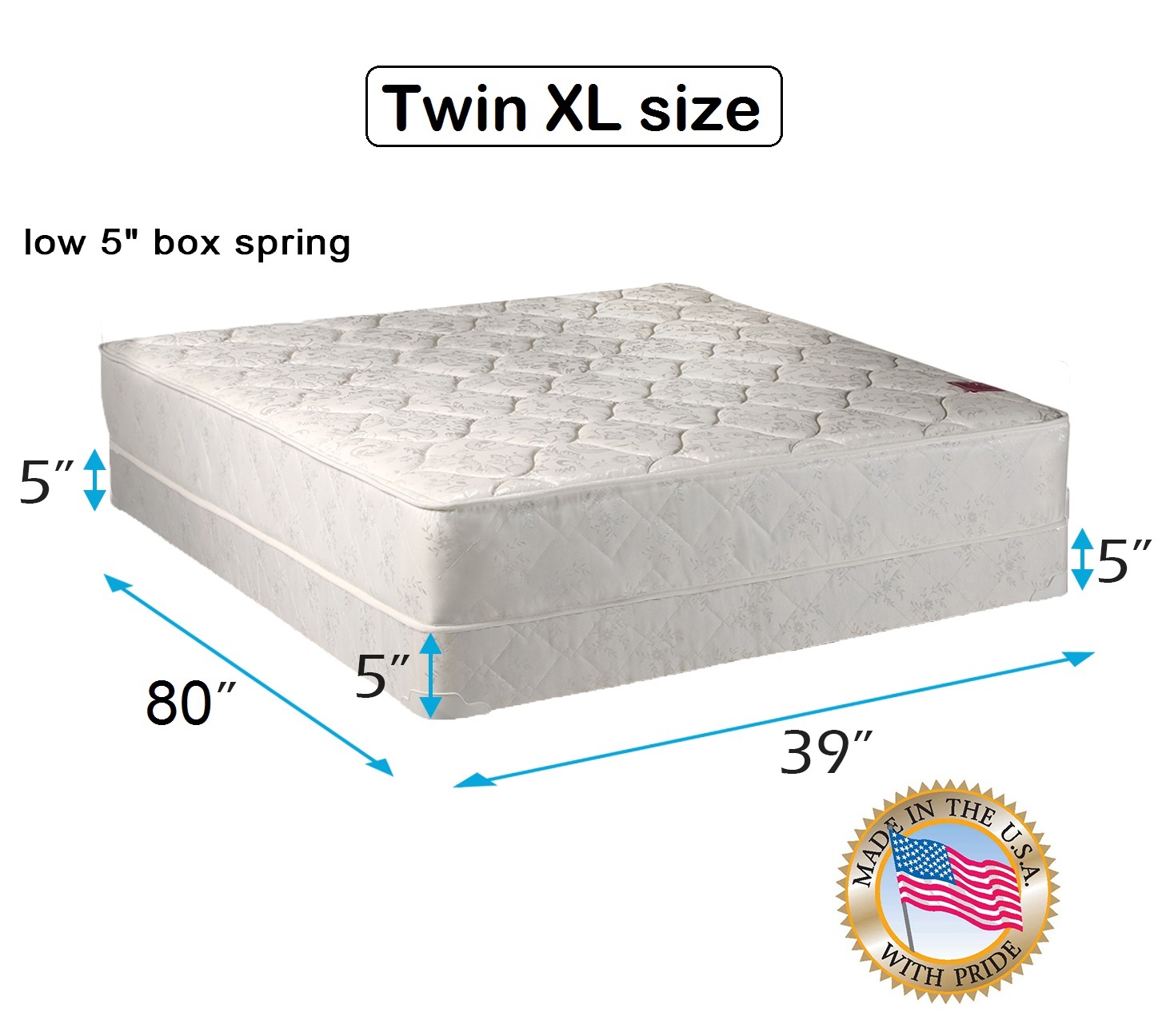 Legacy Twin XL size (39"x80"x8") Mattress and Low Profile Box Spring