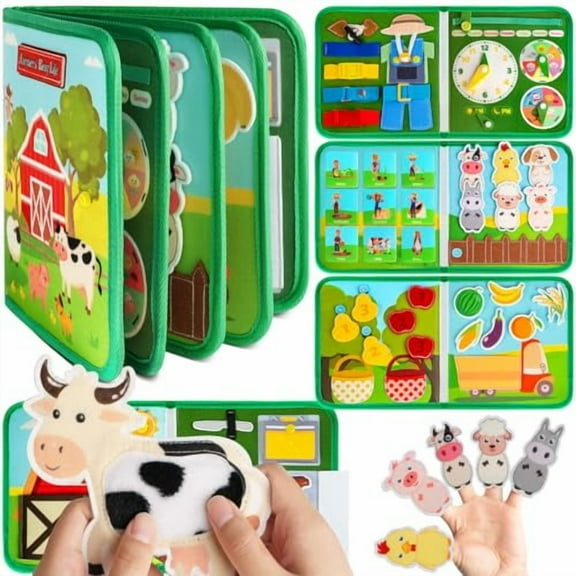 Toddler Busy Board Montessori Toys for 1 2 3 4 Year Old - Farm Busy Book Educational Learning Sensory Toy for Boys Girls - Christmas Birthday Gifts for Toddlers Travel Toys for Airplane Car