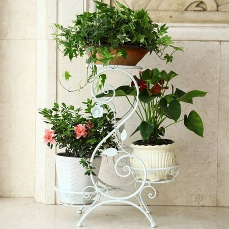 3 Tier Plant Stands - Flower Racks European Style Iron 3-Tier Plant Stand Pot Ladder Garden Home Decor-White