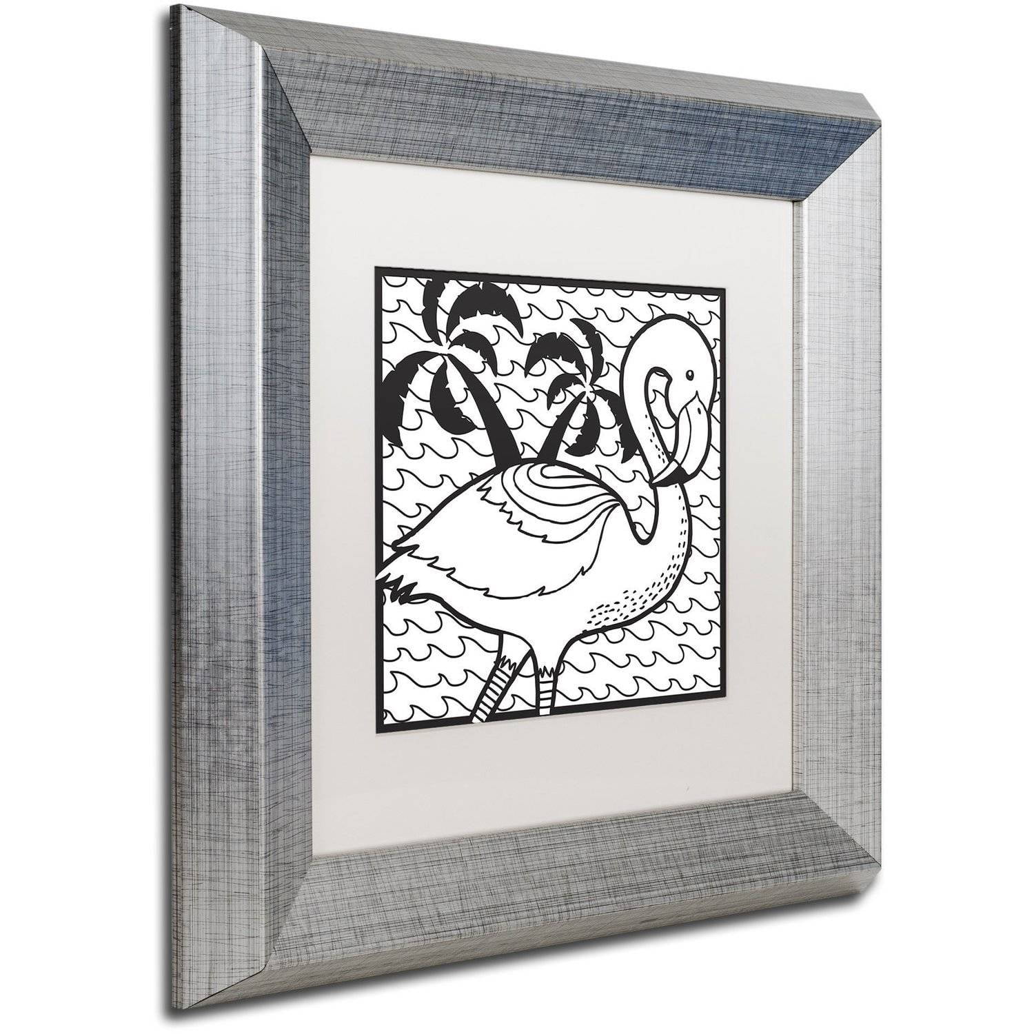 Trademark Fine Art "Flamingo" Canvas Art by Hello Angel, White Matte, Silver Frame