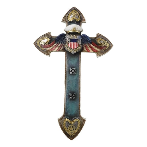 Turquoise Rustic Western US Coast Guard Eagle Wings Crest Anchors Wall Cross