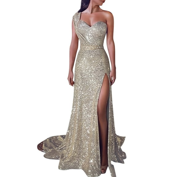Spring Sale 2024!Hontri Formal Dresses for Women Women Sequin Prom Party Gown Sexy Gold Evening Bridesmaid V Neck Long Dress Wedding Guest Dresses for Women Gold,L