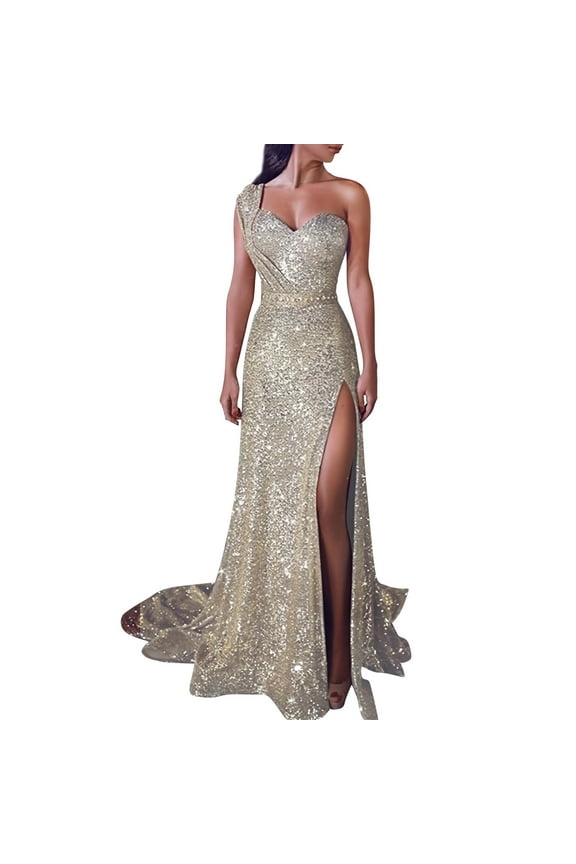 Spring Sale 2024Hontri Formal Dresses for Women Women Sequin Prom Party Gown Sexy Gold Evening Bridesmaid V Neck Long Dress Wedding Guest Dresses for Women Gold,Xxl