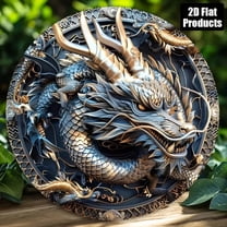 HELLOYOUNG Vintage Brand 8x8" Round Blue Golden Dragon Aluminum Wall Art Tin Sign for Home Party Decor