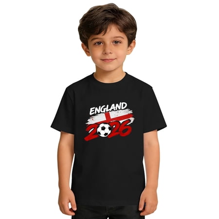 FYEGRE Kids Sports Graphic T-Shirt with Flag & Ball Print Boys Short Sleeve Tee Great for Casual Play School & Family Trips Black 4-5