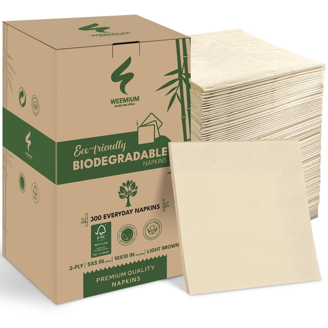 Servilletas Weemium de 2 capas, compostables, certificadas FSC, paquete de 300