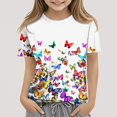 thumbnail image 2 of WTOBBY Toddler Girls Floral Print Short Sleeve T-Shirt Top - Casual Kids Shirt with Round Neck for Summer, School, and Everyday Wear,White 120, 2 of 5