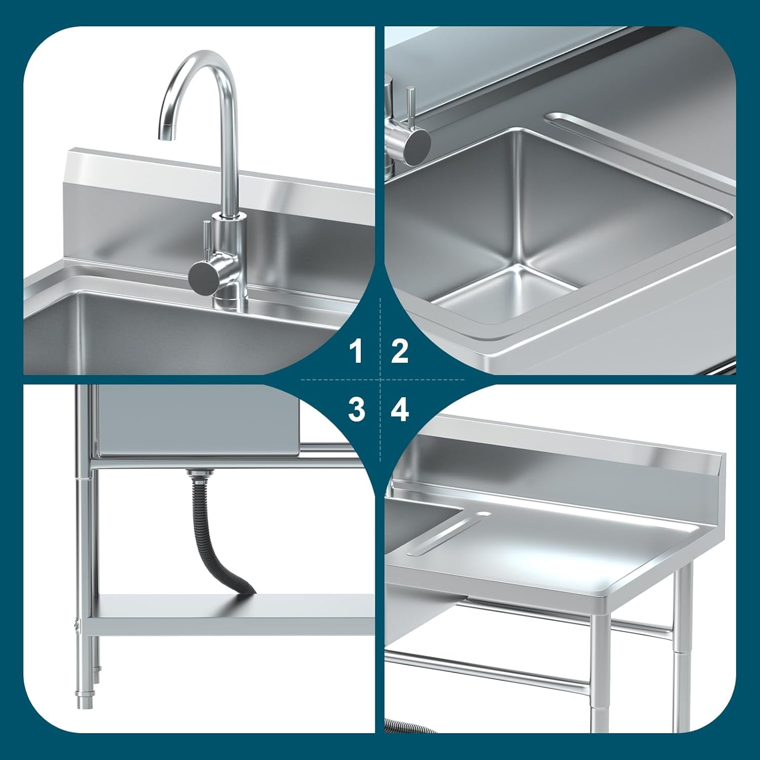 40" Sink with Worktop Freestanding Easy Installation Kitchen Dishwashing and Vegetable Drainage Washing clothes in the bathroom, etc. Can also be prevented in outdoor locations where water is needed