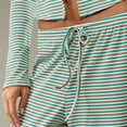 thumbnail image 4 of Women's Striped 2 Piece Pants Outfits Long Sleeve Button Down Knit Top Set Leisure Vacation Green M, 4 of 10