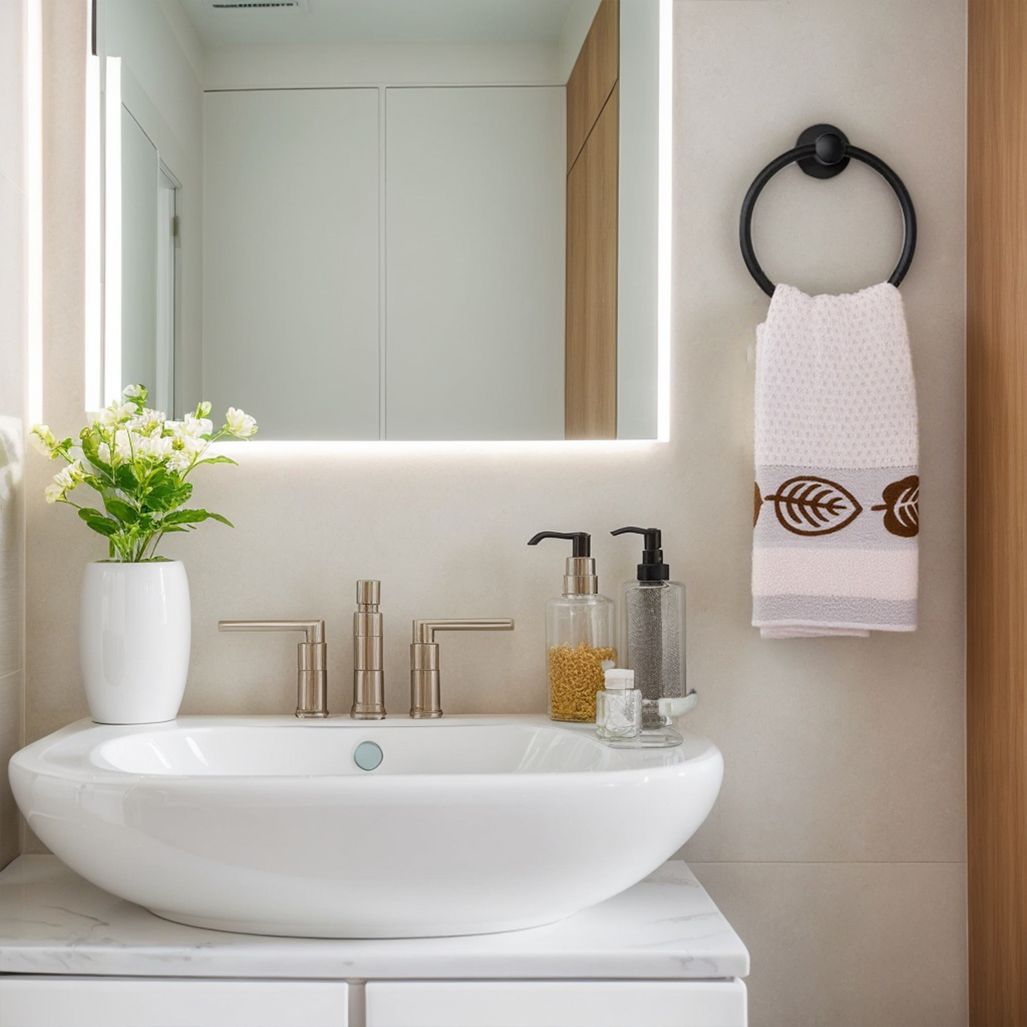 Unique Bargains Waffle Cotton Hand Towels Set of 2 for Bathroom Beige