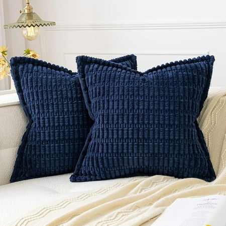 

MIULEE Dark Blue Corduroy Decorative Throw Pillow Covers Pack of 2 Soft Striped Pillows Pillowcases with Broad Edge Modern Boho Home Decor for Couch Sofa Bed 16x16 inch