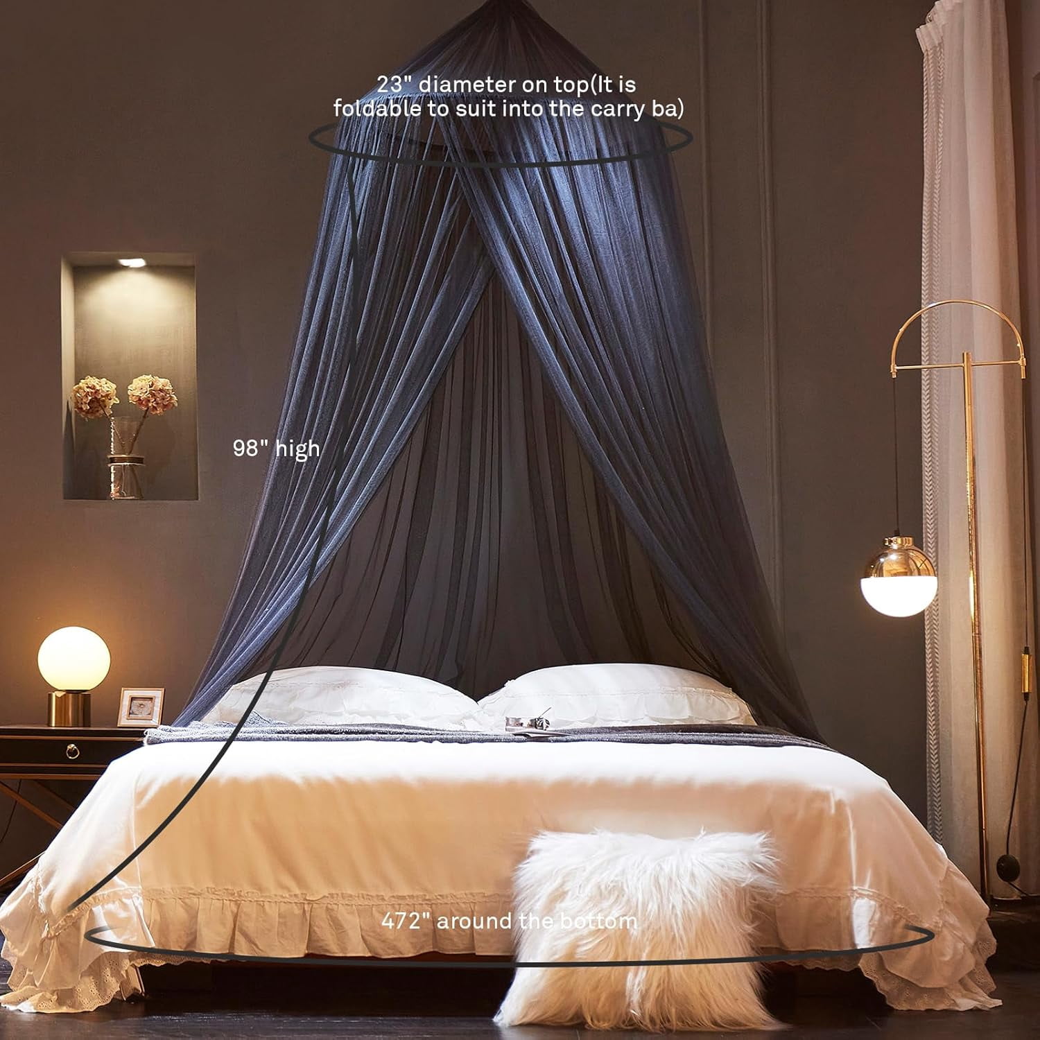 Bed Canopy Mosquito Net for Bed, Curtains, Dome Netting Tent, Indoor Outdoor, Black, Full Size