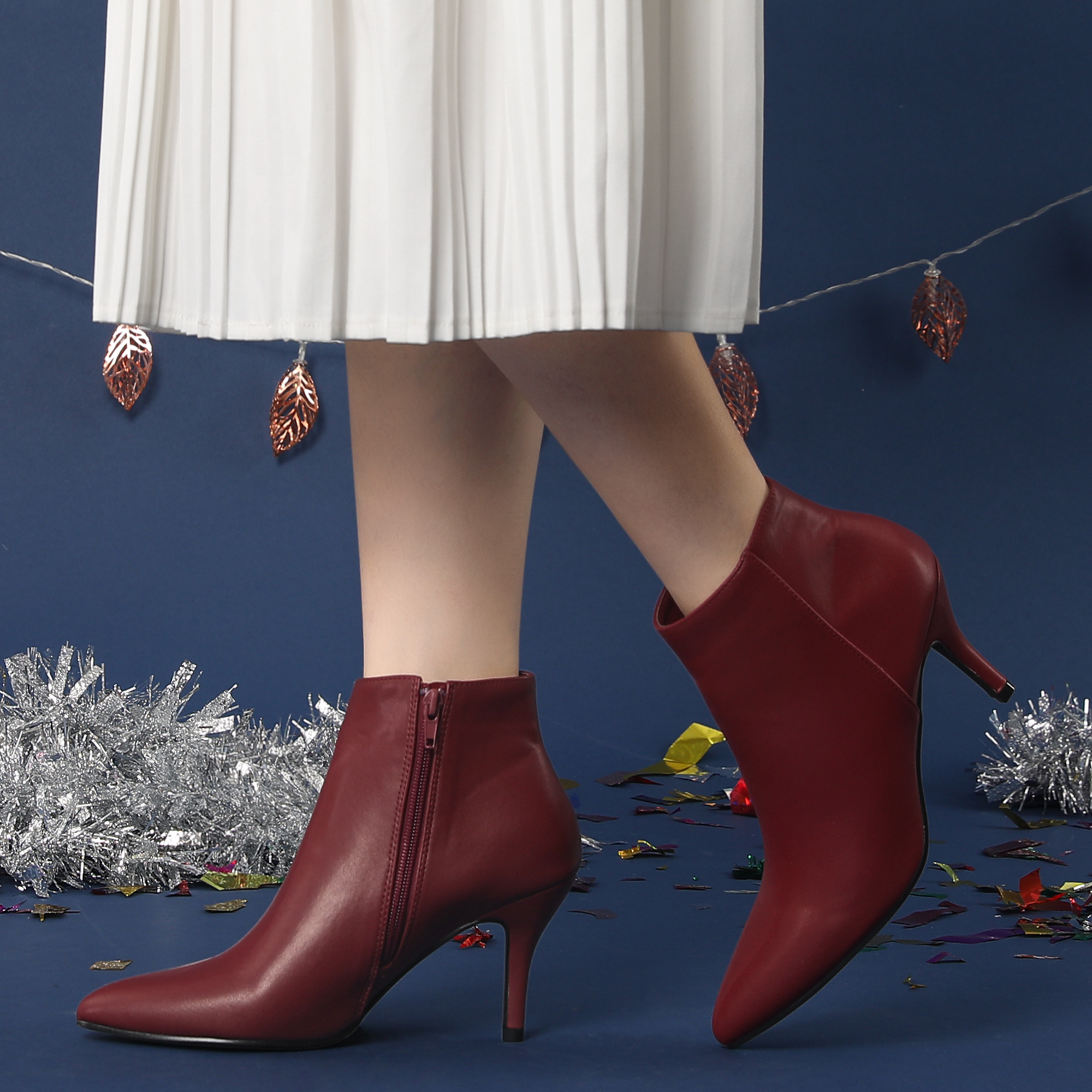 Unique Bargains Women's Side Zipper Pointed Toe Stiletto Heel Ankle Boots Burgundy 6