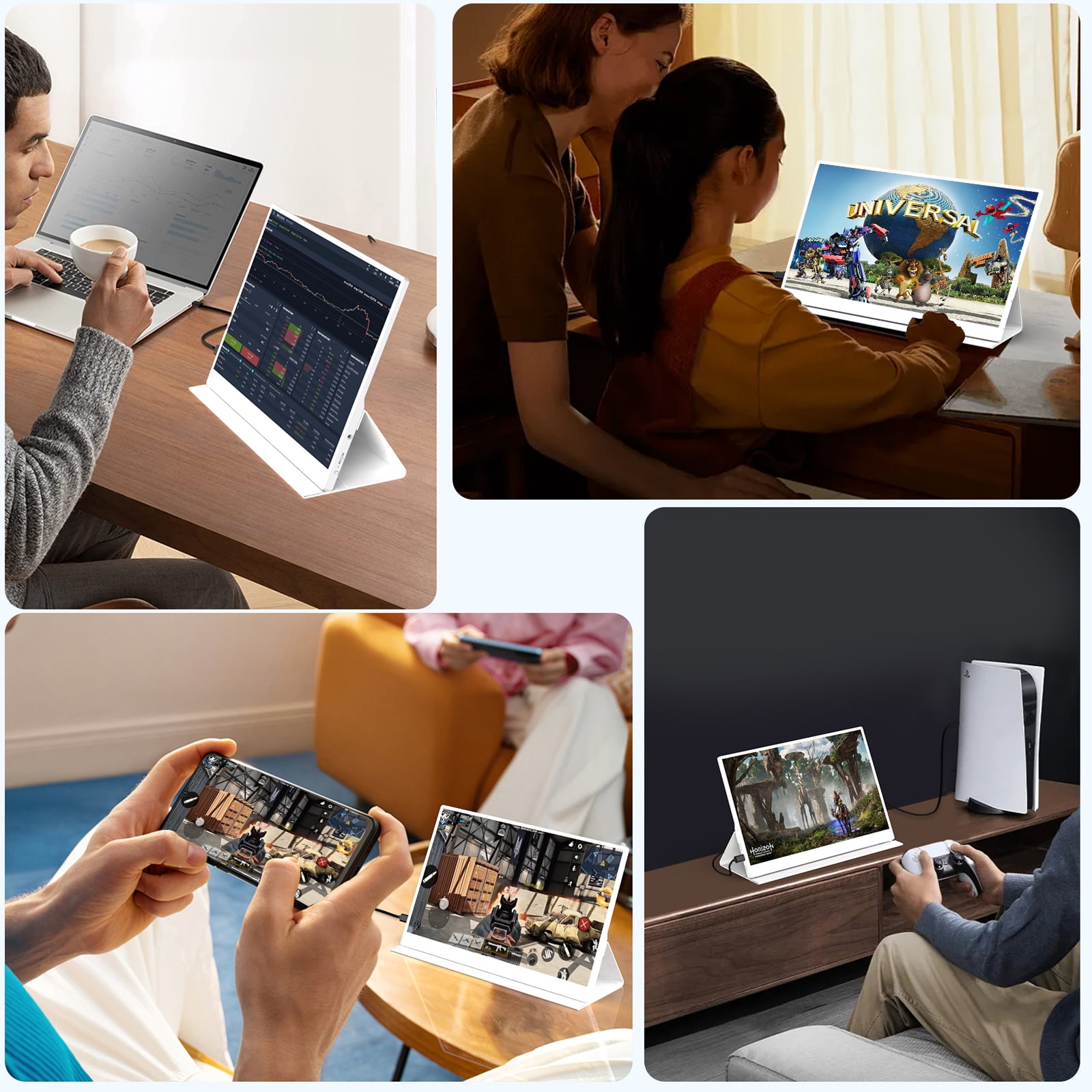 XGEZEVE Portable Monitor for Laptop 15.6 Inch,FHD 1080P USB C Travel Monitor ExtenderIPS HDMI for Computer, Second Display Screen Extender with Kickstand for PC Phone Switch PS4/5, White