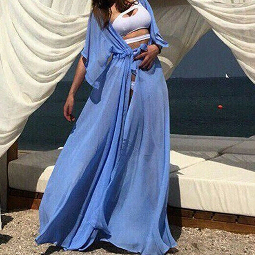 FOCUSNORM Women Chiffon Kimono Beach Cardigan Bikini Cover Up Wrap