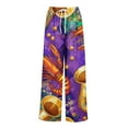 thumbnail image 5 of Ladies Loose Casual Printed Wide Leg Pants with Elastic Waistband Drawstring and Pocket Pants, Carnival Theme Trousers, Bohemian Style Pants for Women,Purple,S, 5 of 6