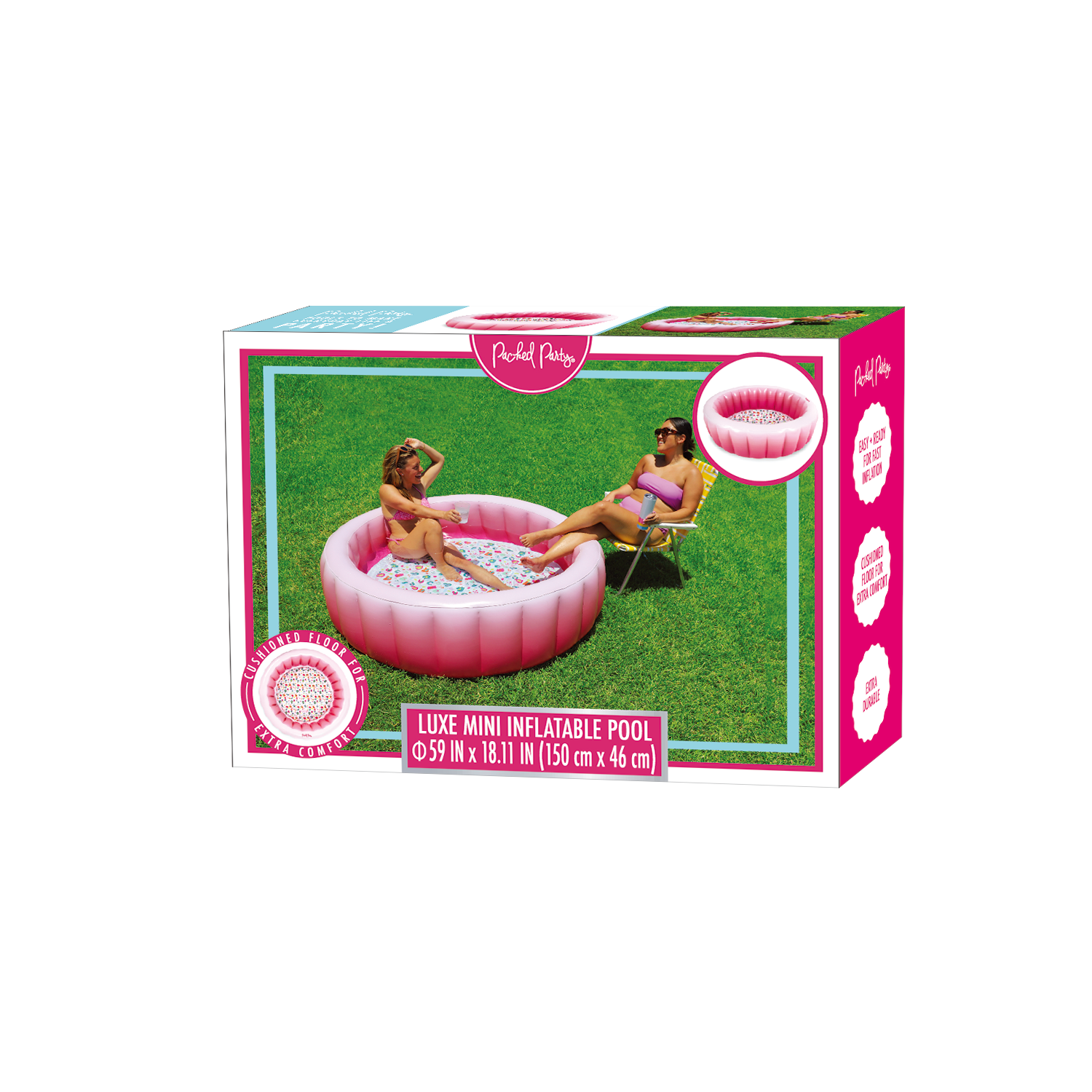 Packed Party Luxe Pink Ombre 59” Round Soft-Sided 3-Ring Inflatable Swimming Pool - image 5 of 5