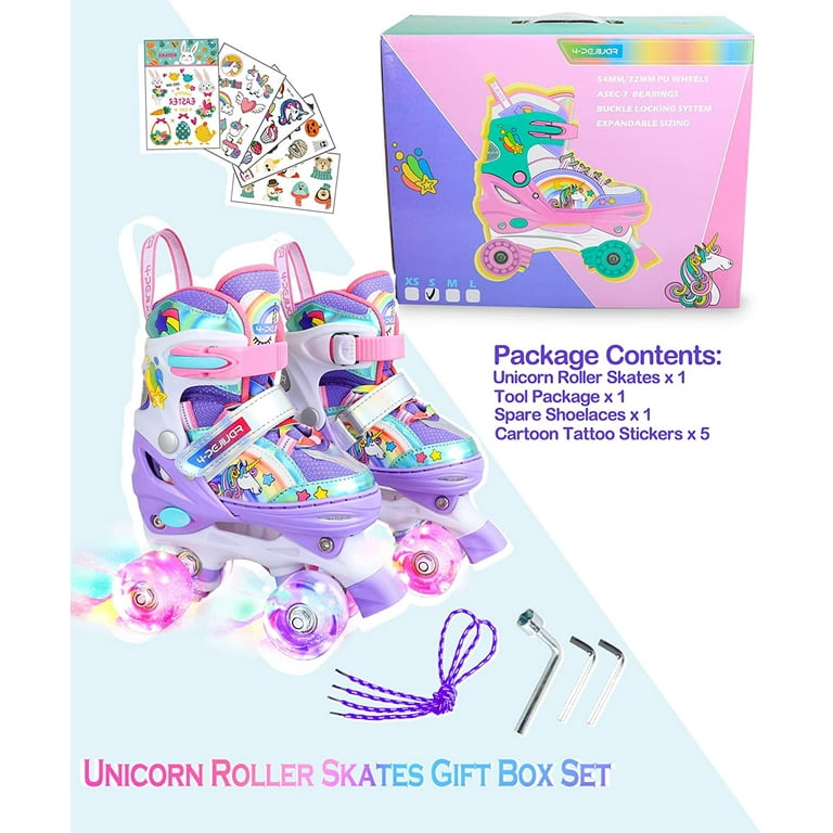4-Pejijajar Adjustable Unicorn Kids Roller Skates with Light