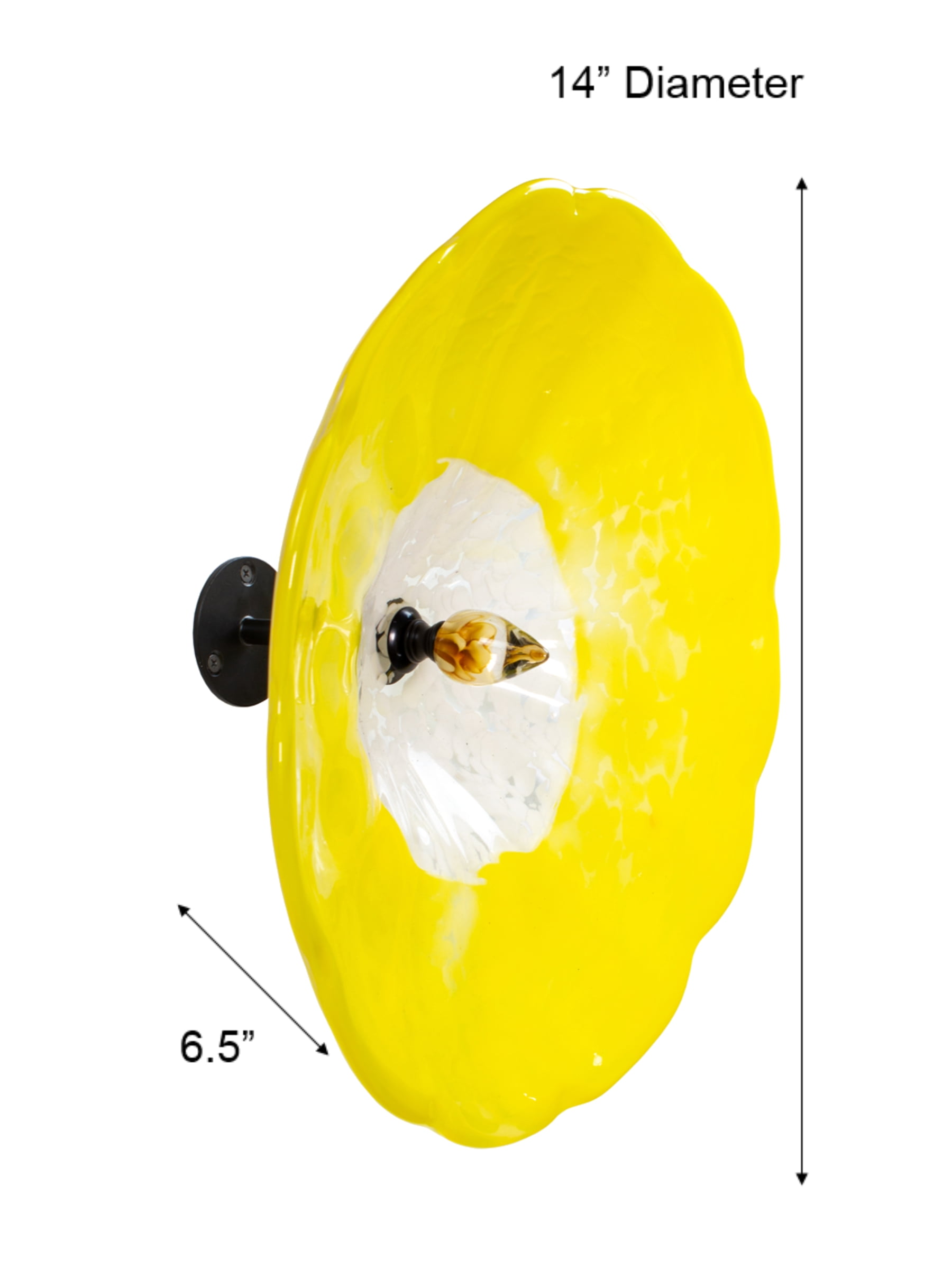 Fiore Hand Blown Art Glass Wall Décor with Floral Finial Centerpiece, Yellow, 14" Diameter