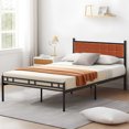 thumbnail image 3 of VECELO Full Size Metal Bed Frame with PU Leather Upholstered Headboard, Modern Platform Bed with Metal Slats, No Box Spring Needed, Brown, 3 of 8