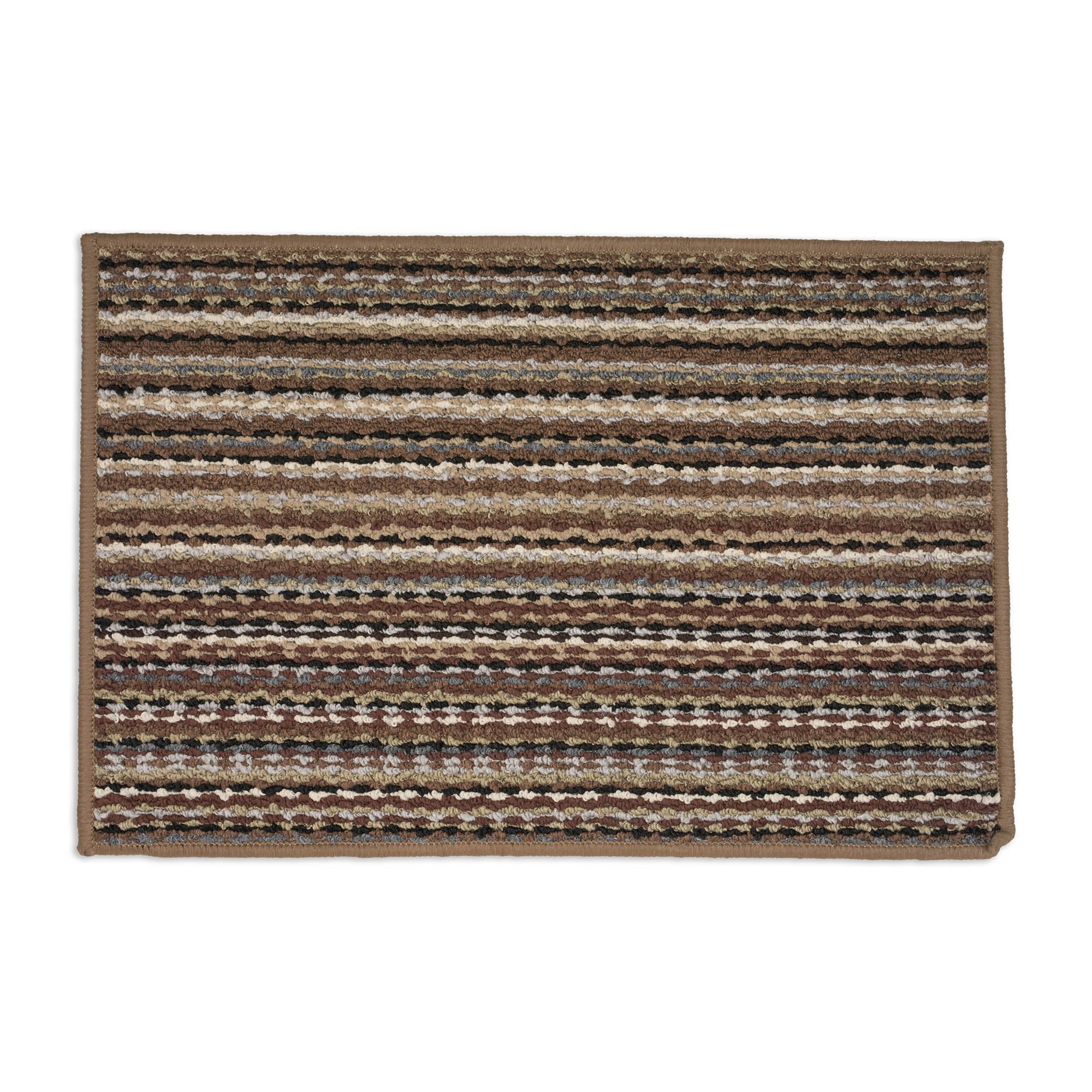 20" x 30" Brown, Beige And Black Rectangular MultiStripe Nylon Rug