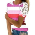 thumbnail image 1 of Camisas de Manga Corta para las Mujeres Impresión Cuello Redondo Suéter Encaje Camisa, Blusa de Verano Casual para las Mujeres, 1 of 5