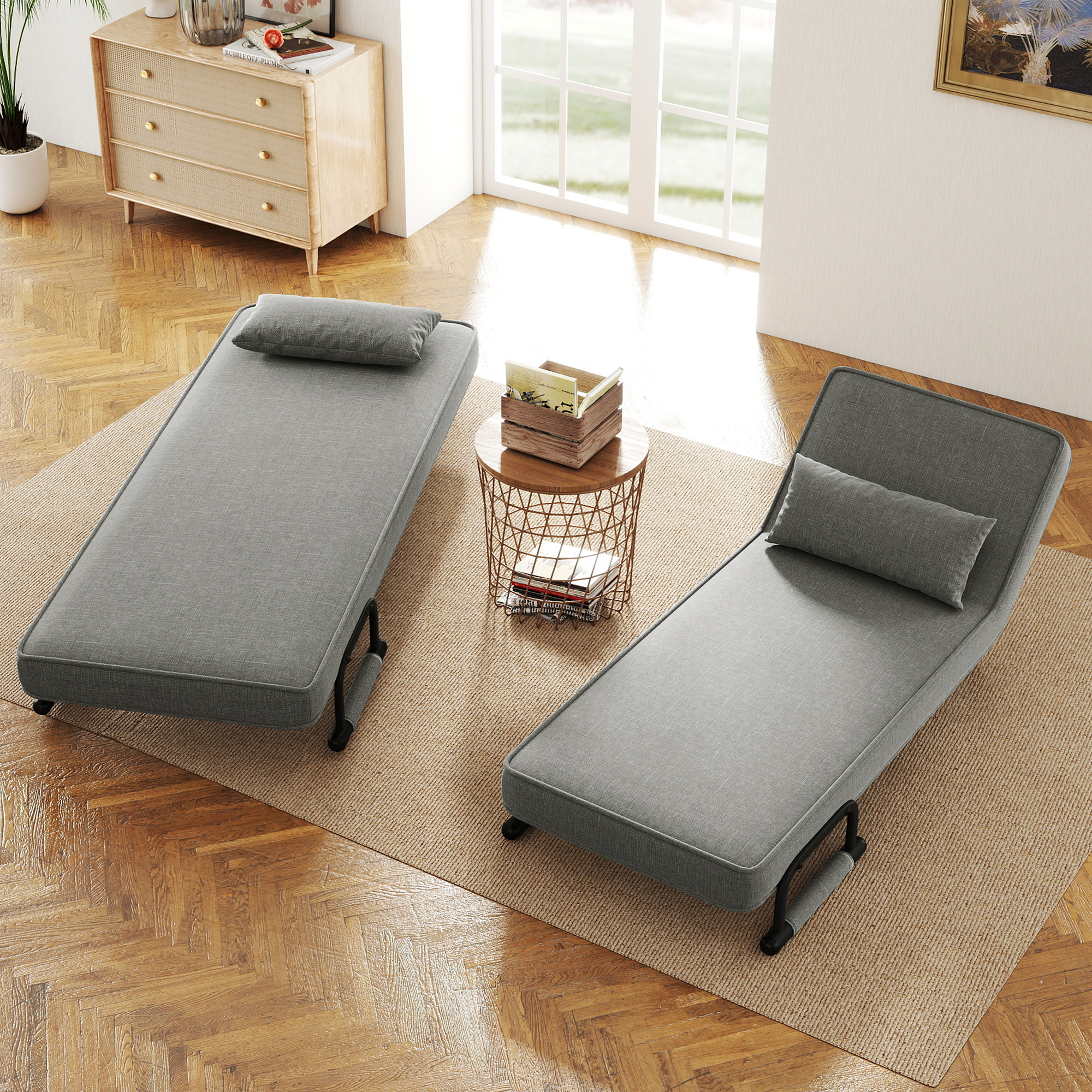 Daluvenix 4 in 1 Convertible Sofa Bed Sleeper Chair with a Pillow, 5 Position Modern Single Person Chaise Lounge Couch , Linen Folding Bed for Living Room Office, Dark Grey