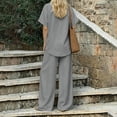 thumbnail image 5 of VBVC Women's 2 Piece Asymmetrical Button Pants Sets , Casual Summer Loose Matching Outfits For Women , Ladies' Short Sleeve Tunic Suit Sets with Pockets,Gray,S-3XL, 5 of 8