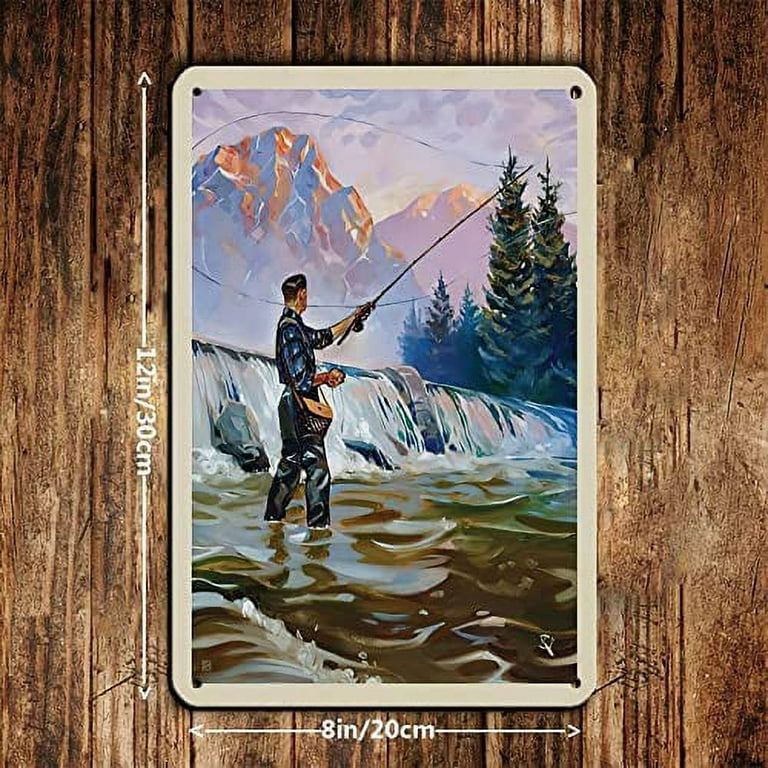 Retro Vintage Travel Lake And Lodge Classic Sportsman Fly Fishing Retro  Poster Metal Tin Sign Chic Art Retro Iron Painting Bar People Cave Cafe  Family Garage Poster Wall Decoration 8x12inch(20x30cm) 